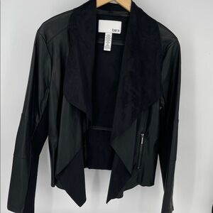 Bar III Women's Black Faux Leather Draped Jacket Large